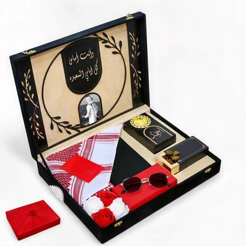 طقم هدية رجالية فاخرة شماغ، قماش، نظارة، عود، مبخر...