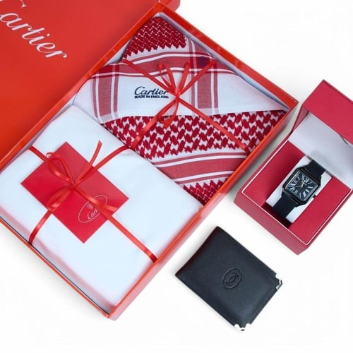 طقم هدايا رجالي صيفي فاخر | شماغ، قماش، وساعة أنيق...