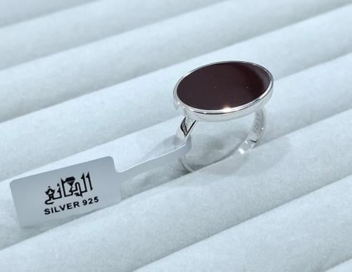خاتم فضة 925 بحجر بني بيضاوي