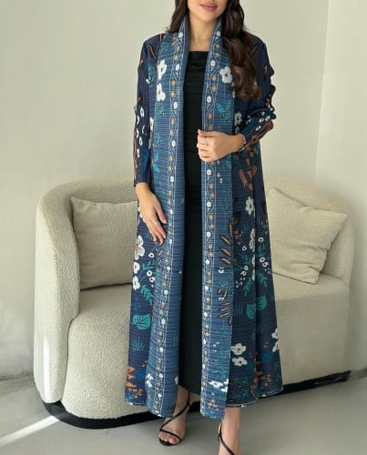 Navy Blue Plissé Abaya