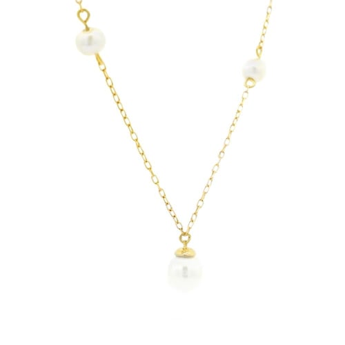 عقد ذهب عيار 18 مع لولو زراعي طبيعي تصميم كلاسيكي