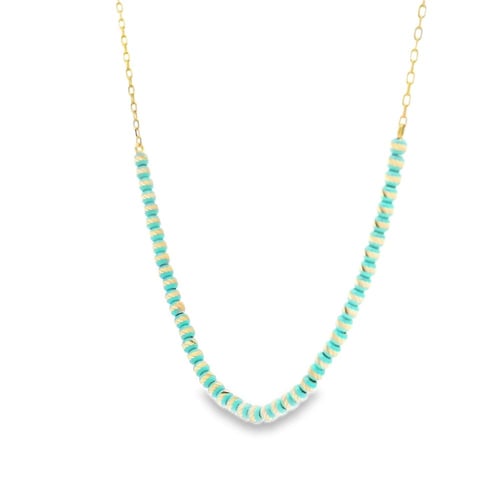 عقد ذهب عيار18 مع لون المينا فيروزي