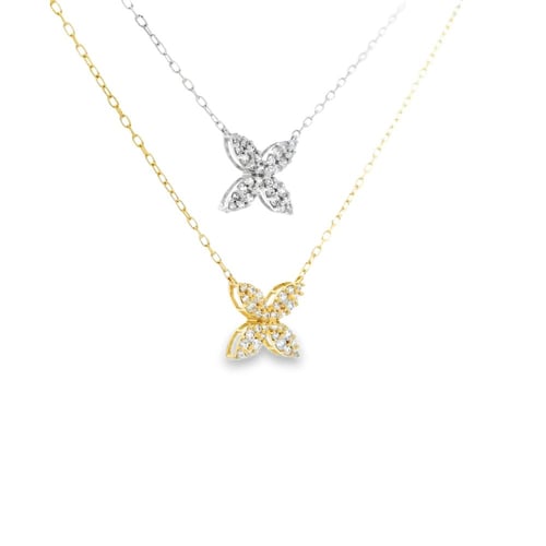 عقد ذهب ابيض واصفر مرصع بقطع رزكون الدائري