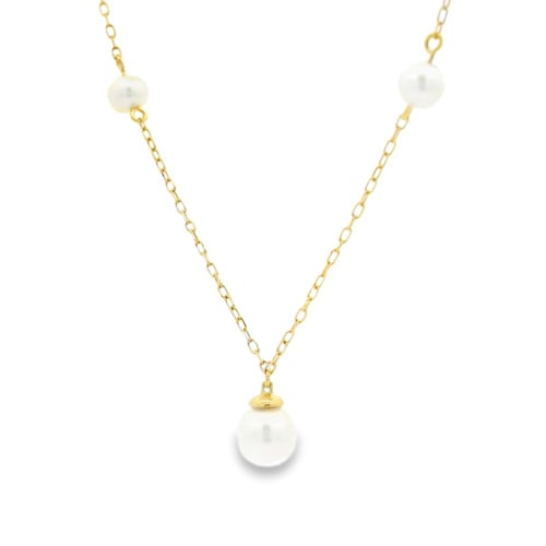 عقد ذهب عيار 18 مع لولو زراعي طبيعي تصميم كلاسيكي