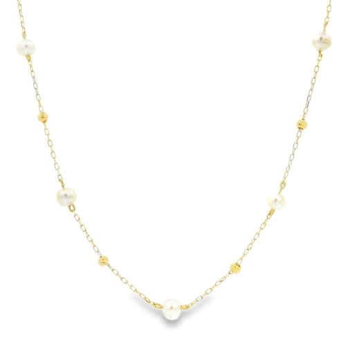 عقد من الذهب الأصفر يتزين بحجر لؤلؤ زراعي طبيعي بت...