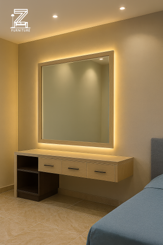 تسريحة بإطار خشبي وإضاءة LED مخفية