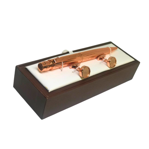 طقم بلون نحاسي رجالي فخم (قلم + كبك)