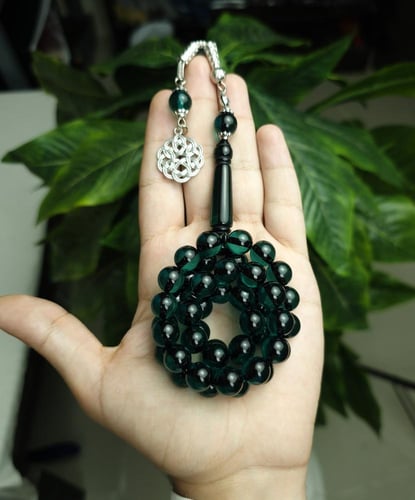 سبحة بكلايت تركوازي شفاف خيط اسود فخم