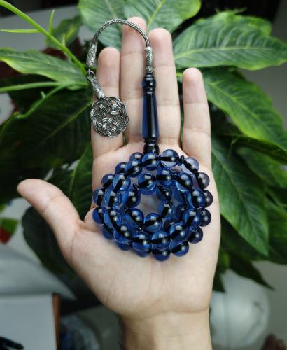 سبحة بكلايت كحلي شفاف ملكي طربزونة فضة