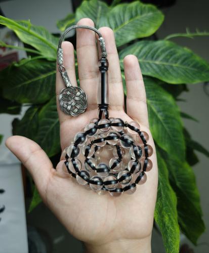 سبحة بكلايت ابيض شفاف طربزونة فضة