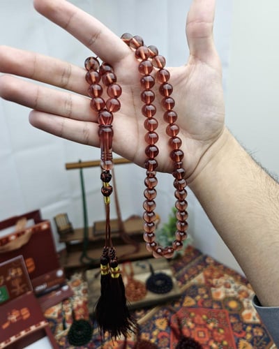 سبحة زعفران عنابي شفاف كركوشة