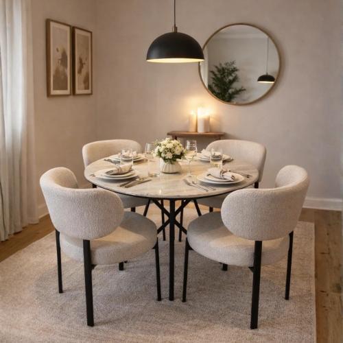 طاولة طعام سيراميك 4 كراسي بتصميم عصري - بيج