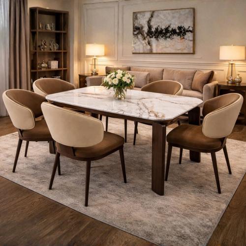 طقم طاولة طعام بتصميم فاخر لون بني
