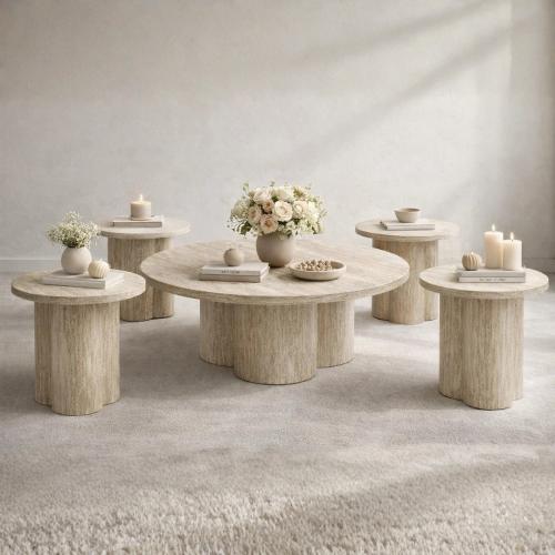 طقم طاولات خدمة 5 قطع - لون بيج