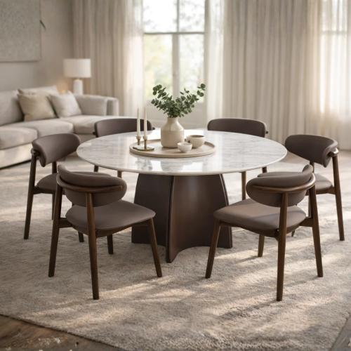 طاولة طعام 6 كراسي مودرن بتصميم فاخر - لون بني