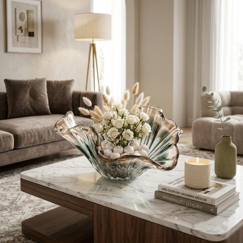 طبق تقديم زجاجي متدرج بلمسات ذهبية 27×14 سم | تصمي...