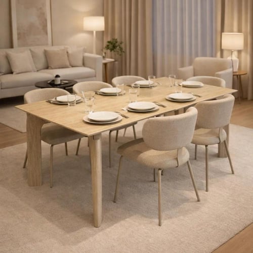 طاولة طعام سيراميك مودرن - بلون بيج فاخر