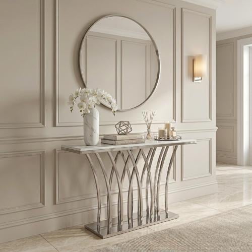 كونسول مدخل ستانلس ستيل بسطح رخام لون فضي | تصميم...
