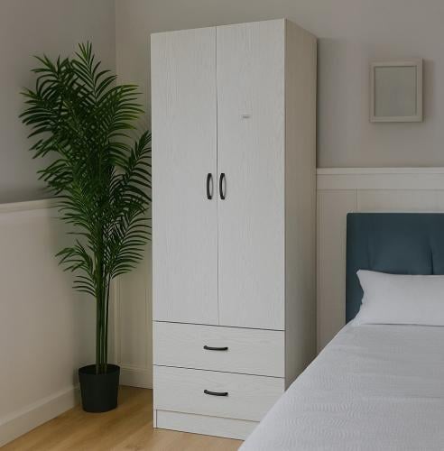 دولاب ملابس 2 باب خشبي - لون أبيض