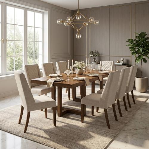 طقم طاولة طعام ماليزي فاخر 8 كراسي مبطنة | تصميم خ...