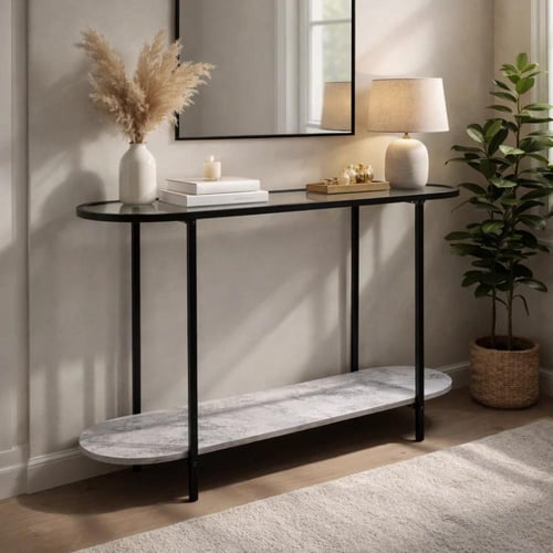 كونسول مدخل فاخر معدن وخشب مع سطح زجاج | تصميم راق...