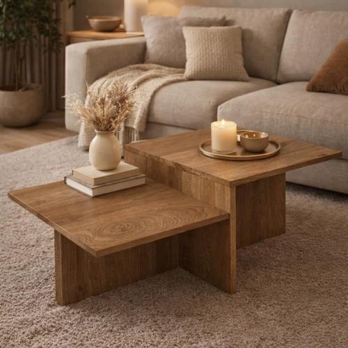 طقم طاولات قهوة خشب - 2 قطعة - يجمع بين الرقي والف...