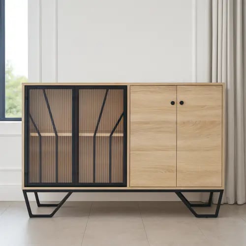 دولاب بوفية خشب ومعدن بيج أنيق | تنسيق فاخر وراقٍ...