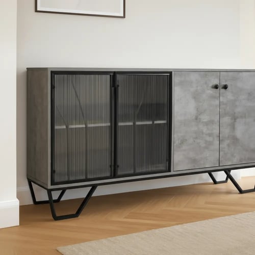 دولاب بوفية خشب ومعدن رمادي فاخر | تنسيق أنيق وفخم...