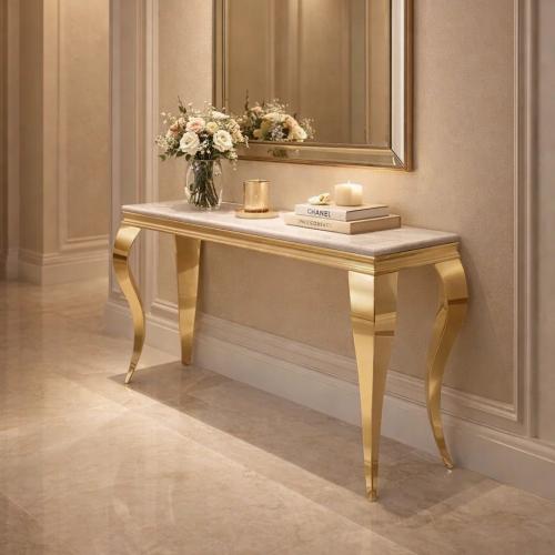 كونسول مدخل ستانلس ستيل ذهبي فاخر | تصميم أنيق للم...