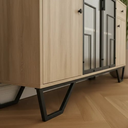 دولاب بوفية خشب ومعدن بيج أنيق | تنسيق فاخر للمنزل