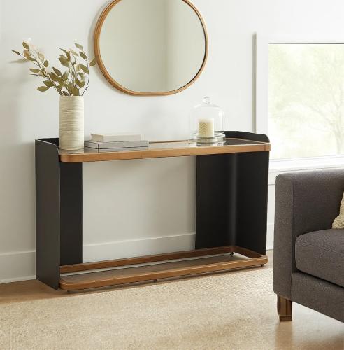 كونسول زجاج مع خشب بتصميم مودرن لون أسود و بني