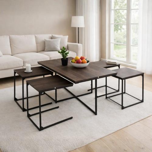 طقم طاولات قهوة مودرن 5 قطع - بني