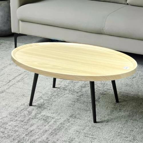 طاولة جانبية خشب بأرجل معدن لون بيج مقاس 80x38 سم