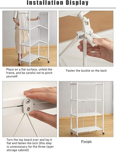 ارفف تنظيم حديد قابلة للطى 3 دور باللون الابيض مقا...