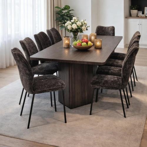 طاولة طعام 8 كراسي بتصميم عصري - لون بني