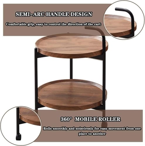 طاولة جانبية خشب 2 دور متحركة بأرجل معدن لون بني م...