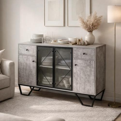 دولاب بوفية خشب ومعدن بإطلالة فاخرة و عصرية - لون...