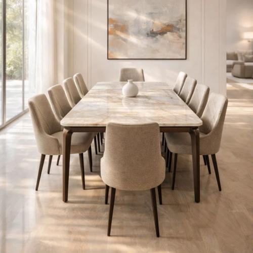 طاولة طعام رخام أنيقة - مع 10 كراسي فخمة - تضيف لم...