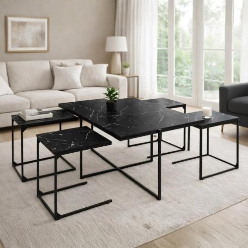 طقم طاولات قهوة مودرن 5 قطع - أسود
