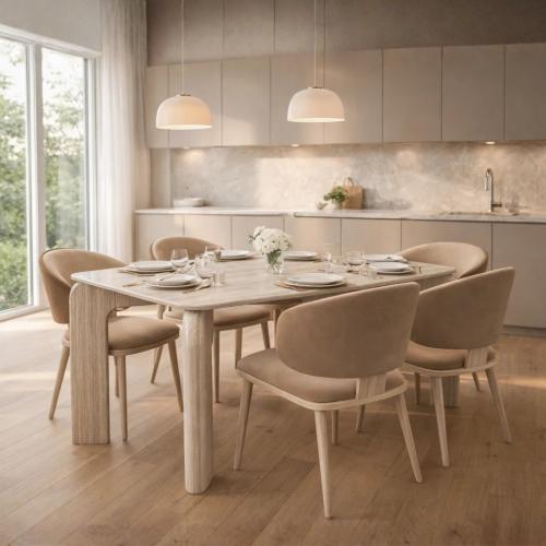 طقم طاولة طعام بتصميم فاخر لون بيج