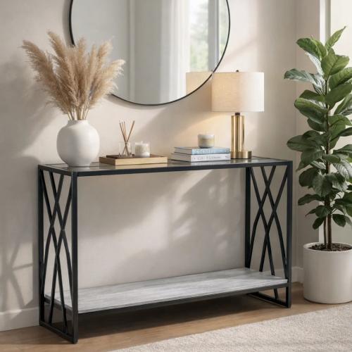 كونسول مدخل فاخر معدن وخشب مع سطح زجاج | تصميم أني...
