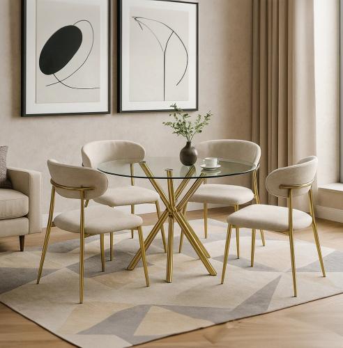 طاولة طعام بتصميم فاخر مع 4 كراسي مودرن - ذهبي