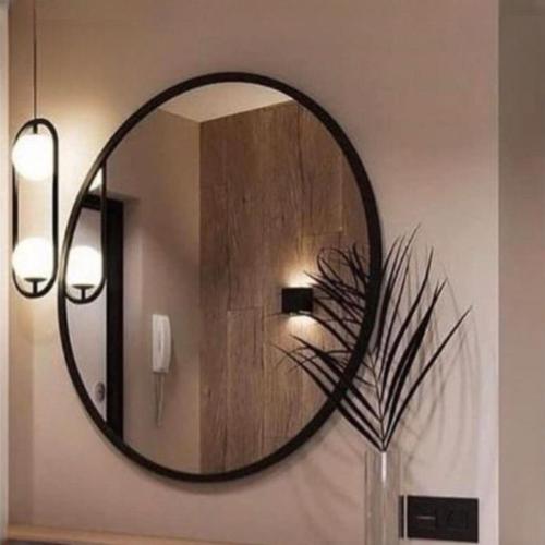 مرايا حائط بتصميم دائرى باللون الاسود مقاس 80 سم