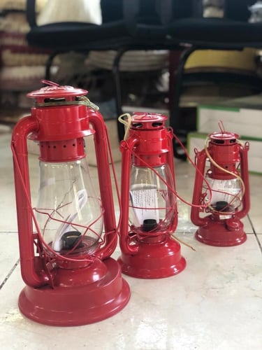 فانوس مضيء بتصميم ريفي قديم الطراز، معدن/زجاج