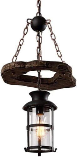 ثريا خشبيه عتيقه على الطراز القديم مصباح واحد على...