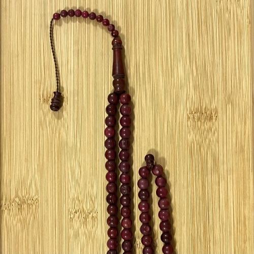 سبحة خشب كوك تركي فاخر عنابي بـ 2 عداد ( 100 ) 8 م...