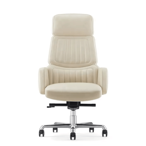 كرسي ظهر طويل بيج جلد فاخر