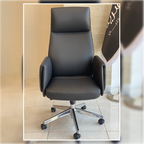 كرسي ظهر طويل أسود جلد فاخر