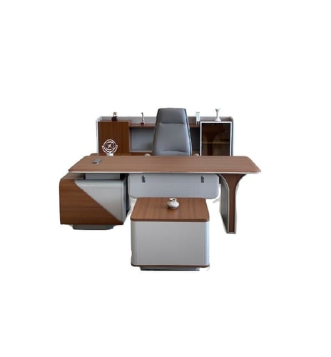 اثاث مكتبي طقم مكتبي خشبي رمادي 220 سم