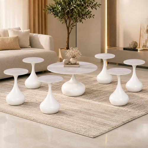 طقم طاولات شاي سيراميك لون GREY بتصميم عصري وقواعد...
